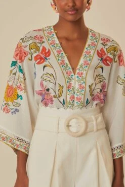 Farm Rio Insects Floral Off White Bodysuit